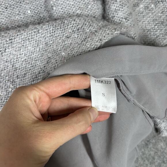 THML Sweater Womens Small Gray Knit Sequin Pullover Chiffon Underlay Buttons - Picture 7 of 8